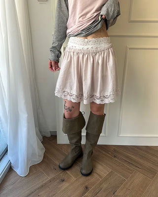 Wide lace hem mini flare skirt