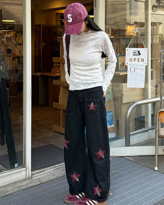 Check Star Patch Point Denim Pants