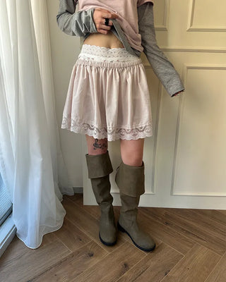 Wide lace hem mini flare skirt