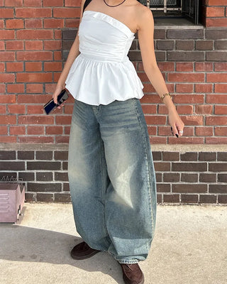 Whiskered Wash Baggy Jeans