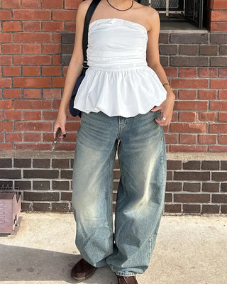 Whiskered Wash Baggy Jeans