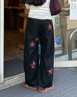 Check Star Patch Point Denim Pants