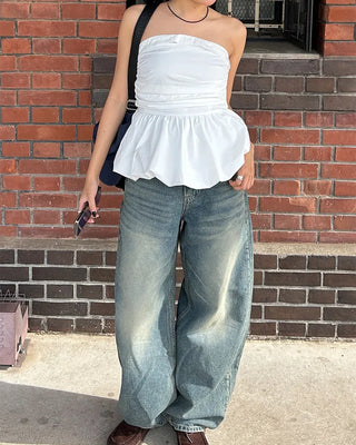 Whiskered Wash Baggy Jeans