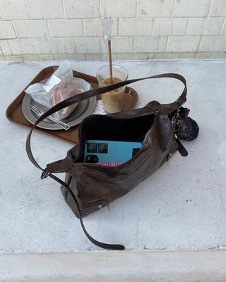 Vintage leather one-shoulder square bag