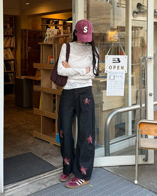 Check Star Patch Point Denim Pants
