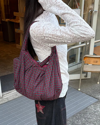 Checked Shirring Shoulder Bag