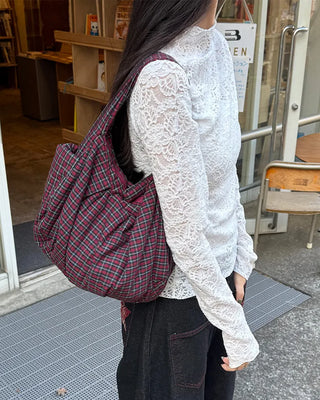 Checked Shirring Shoulder Bag