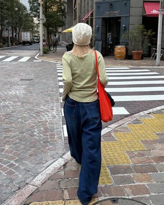 Hem snap wide denim pants