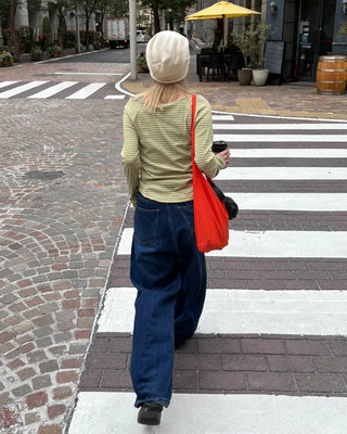 Hem snap wide denim pants