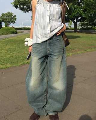 Whiskered Wash Baggy Jeans