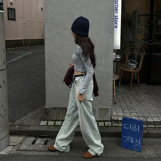 Unisex Mint Wash Wide Denim Pants