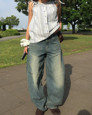 Whiskered Wash Baggy Jeans