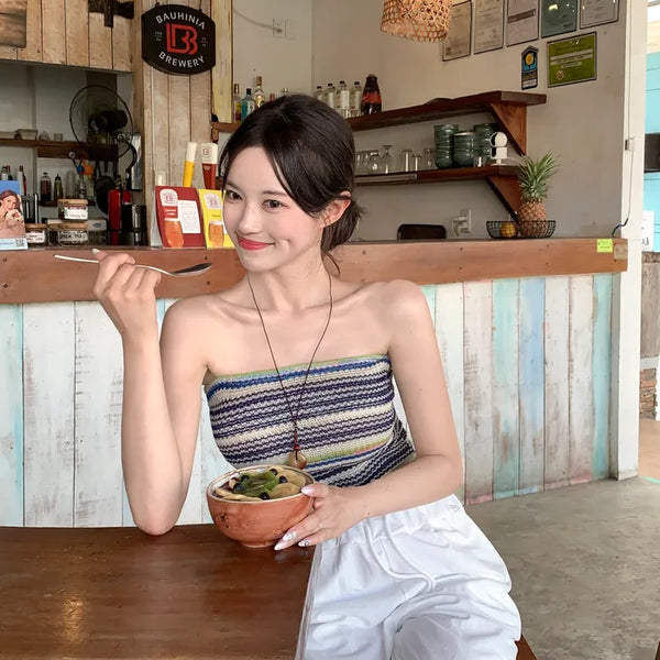 [With built-in cups] Beach knit tank top