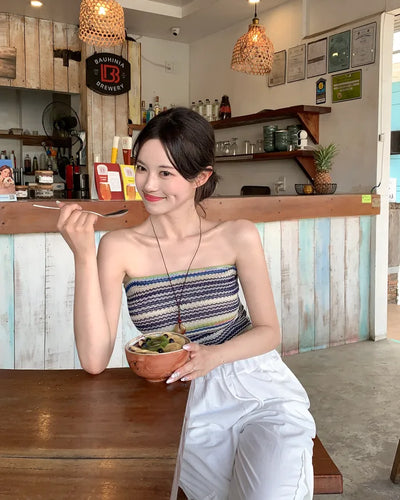 [With built-in cups] Beach knit tank top