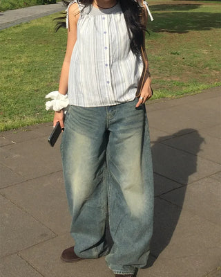 Whiskered Wash Baggy Jeans