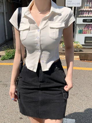 Pocket short-sleeved cropped shirt
