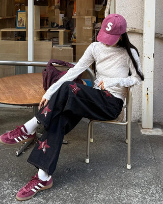 Check Star Patch Point Denim Pants