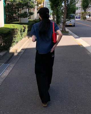 Denim short-sleeved shirt