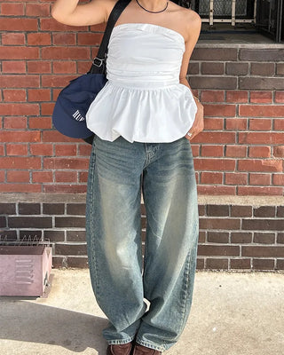 Whiskered Wash Baggy Jeans