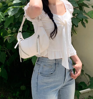 2-Zip Leather Shoulder Bag