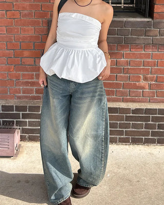 Whiskered Wash Baggy Jeans