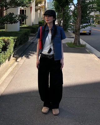 Denim short-sleeved shirt