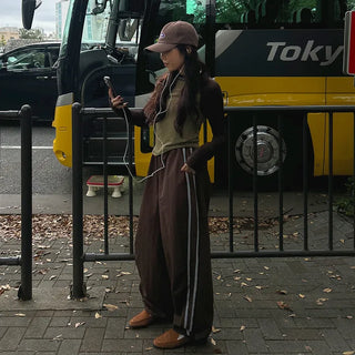 2-line elastic waist wide pants