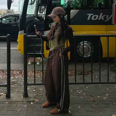 2-line elastic waist wide pants