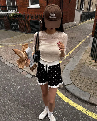 Patterned sheer layered long-sleeved T-shirt