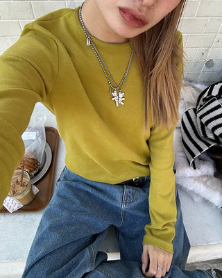 Round hem cotton long t-shirt