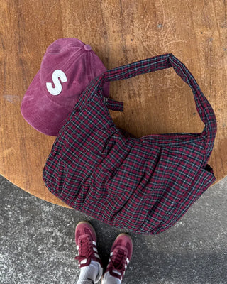 Checked Shirring Shoulder Bag