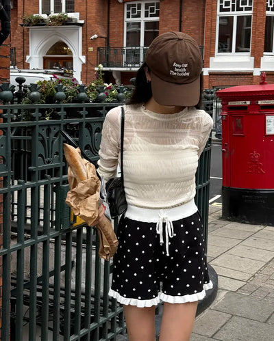 Patterned sheer layered long-sleeved T-shirt