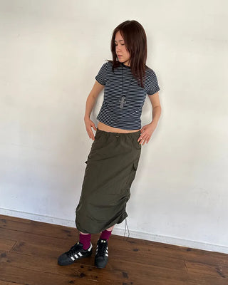 Basic striped half-sleeve T-shirt