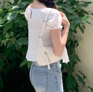 2-Zip Leather Shoulder Bag
