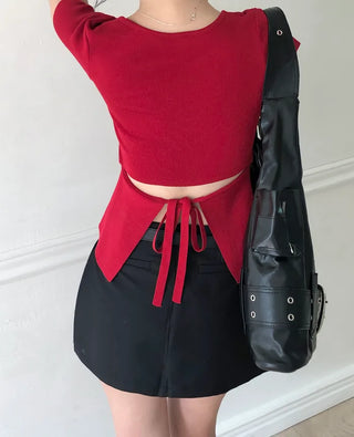 Square neck short-sleeved knit