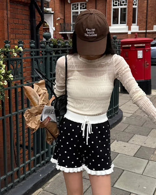Patterned sheer layered long-sleeved T-shirt