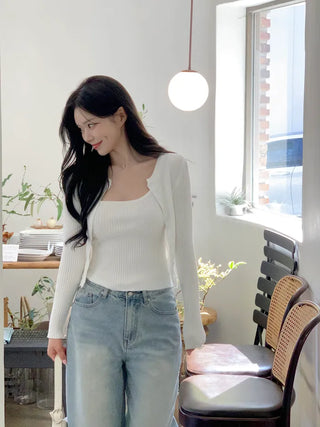 Pocket denim wide-leg pants