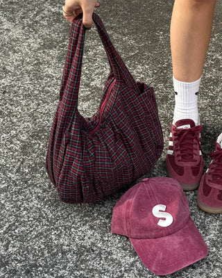 Checked Shirring Shoulder Bag