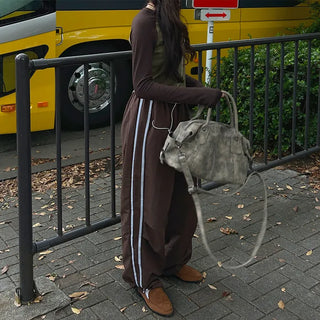 2-line elastic waist wide pants