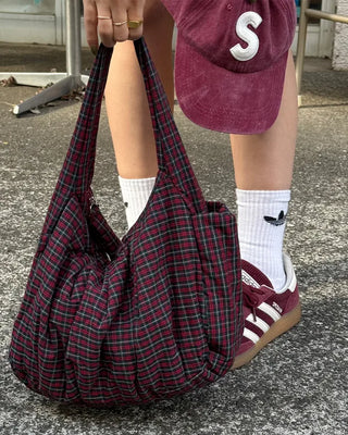 Checked Shirring Shoulder Bag