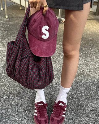Checked Shirring Shoulder Bag