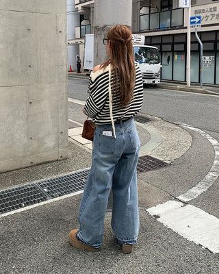 Tie-set off-shoulder striped knit