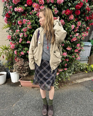 Checked scalloped hem chiffon skirt
