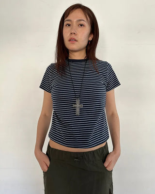 Basic striped half-sleeve T-shirt