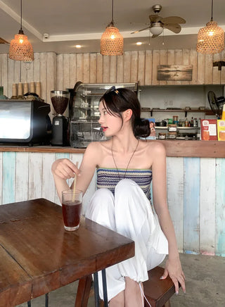 [With built-in cups] Beach knit tank top
