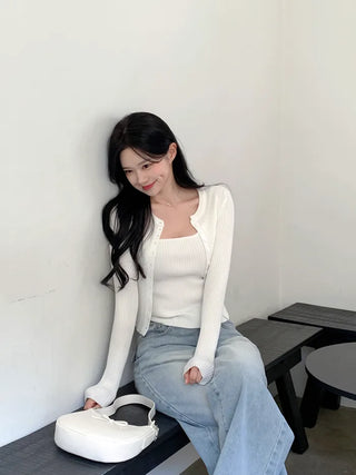 Pocket denim wide-leg pants