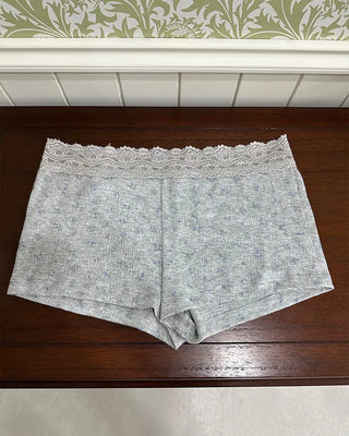 Wide Lace Waist Flower Rib Shorts
