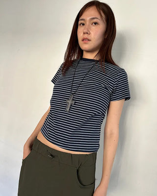 Basic striped half-sleeve T-shirt