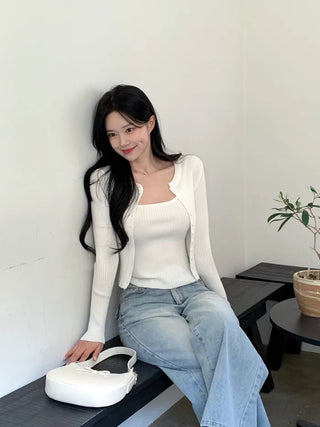 Pocket denim wide-leg pants