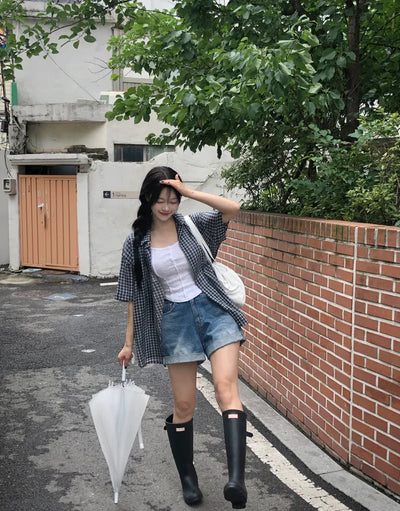 [UNISEX] Checkered Oversized Short-Sleeve Shirt (3 colors)
